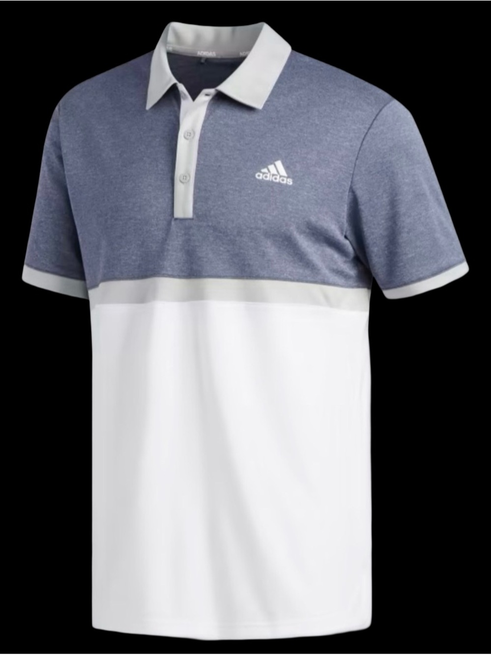 Adidas Men’s Heather Blue and White Colorblock Golf Polo